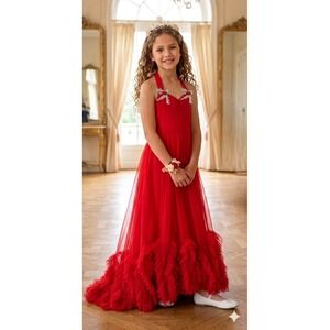 Dollcake A Ruffle Affair Dress Kids Sz 10 Red New Vintage Style Halter Gown NEW